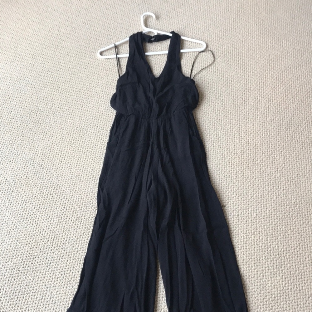 Bishop + young black halter wide leg jumpsuit